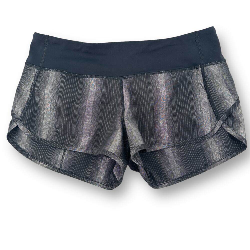 Lululemon Run Time Metallic Striped Running Shorts Size 6 Black